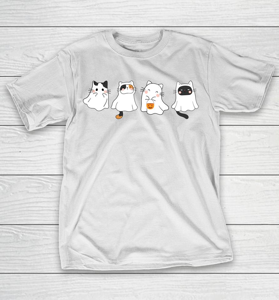 Cute Halloween Cat Ghost T-Shirt