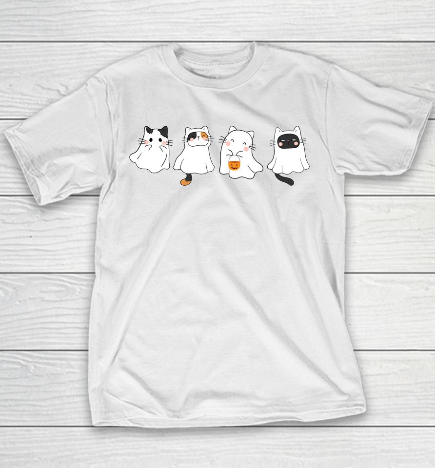 Cute Halloween Cat Ghost Youth T-Shirt