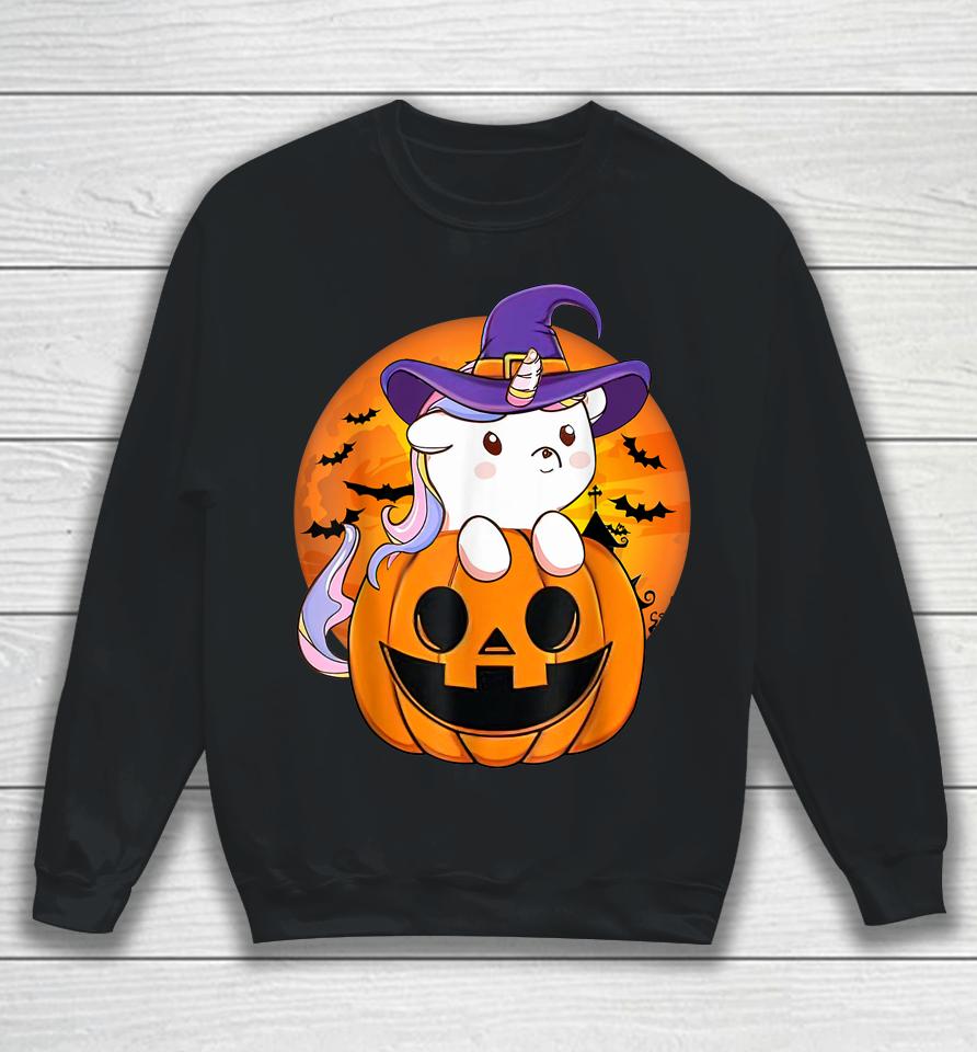 Cute Halloween Shirt Girls Women Witchy Unicorn Halloween Sweatshirt