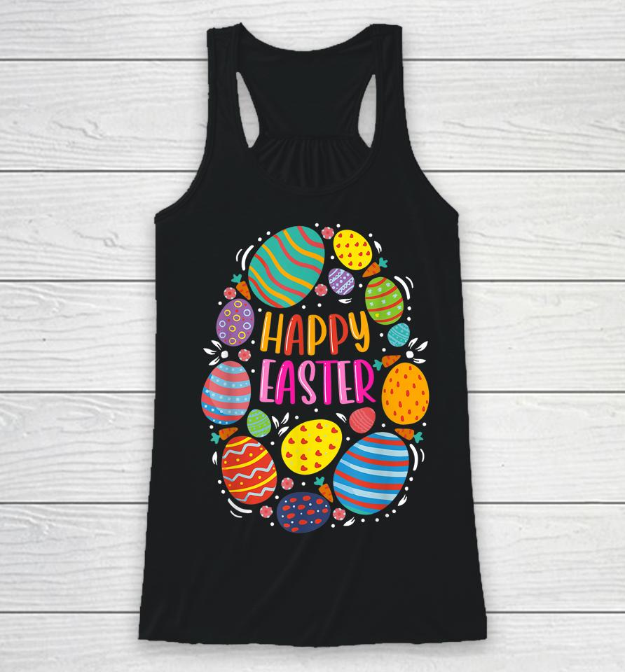 Cute Happy Easter For Teen Girls Boys Easter Colorful Eggs Racerback Tank