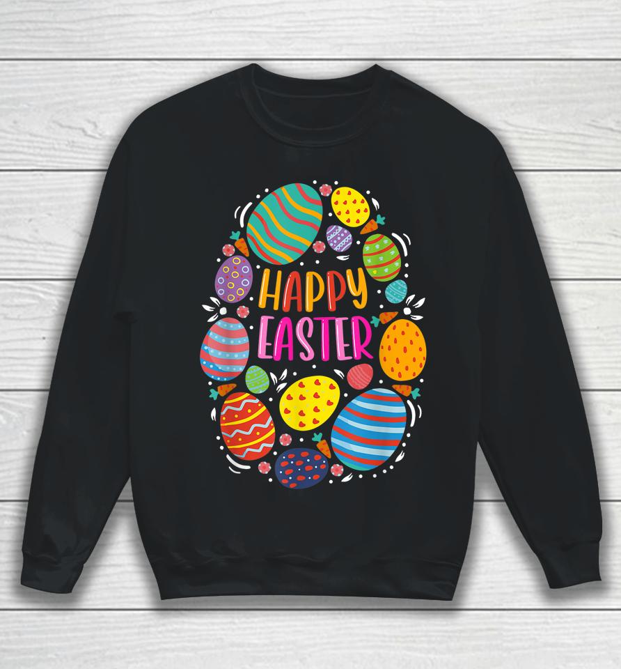 Cute Happy Easter For Teen Girls Boys Easter Colorful Eggs Sweatshirt