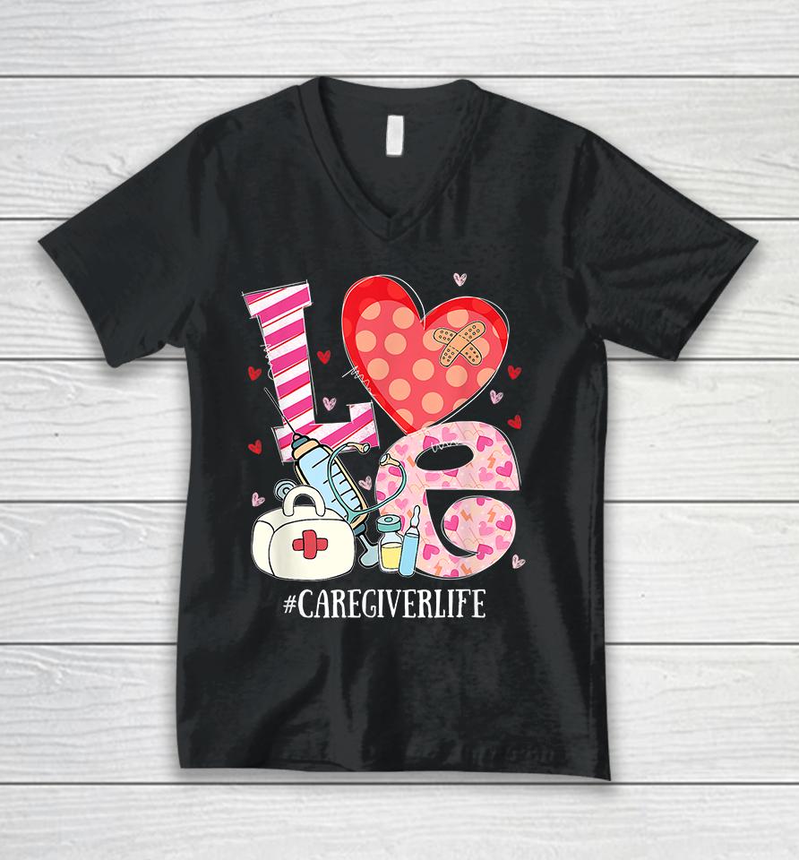Cute Heart Stethoscope Caregiver Life Lover Valentines Day Unisex V-Neck T-Shirt