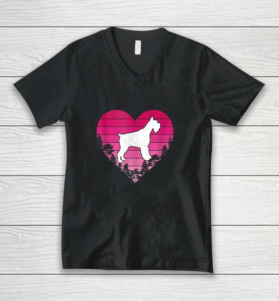Cute Hearts Schnauzer Dog Valentines Day Unisex V-Neck T-Shirt