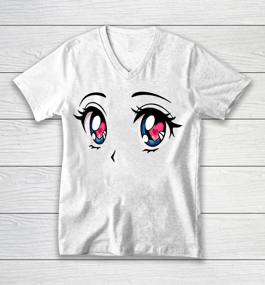 Cute Kawaii Top Heart Eyes Anime Valentine's Day Unisex V-Neck T-Shirt