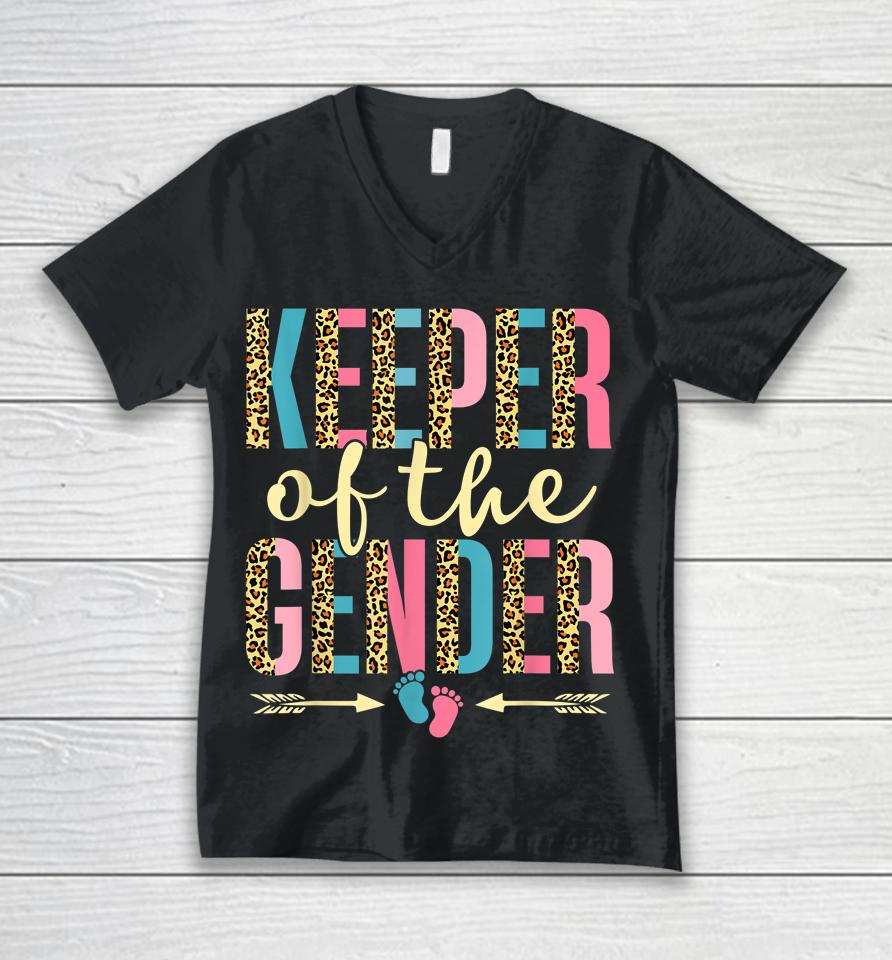 Cute Keeper Of The Gender Leopard Gender Reveal Party Unisex V-Neck T-Shirt