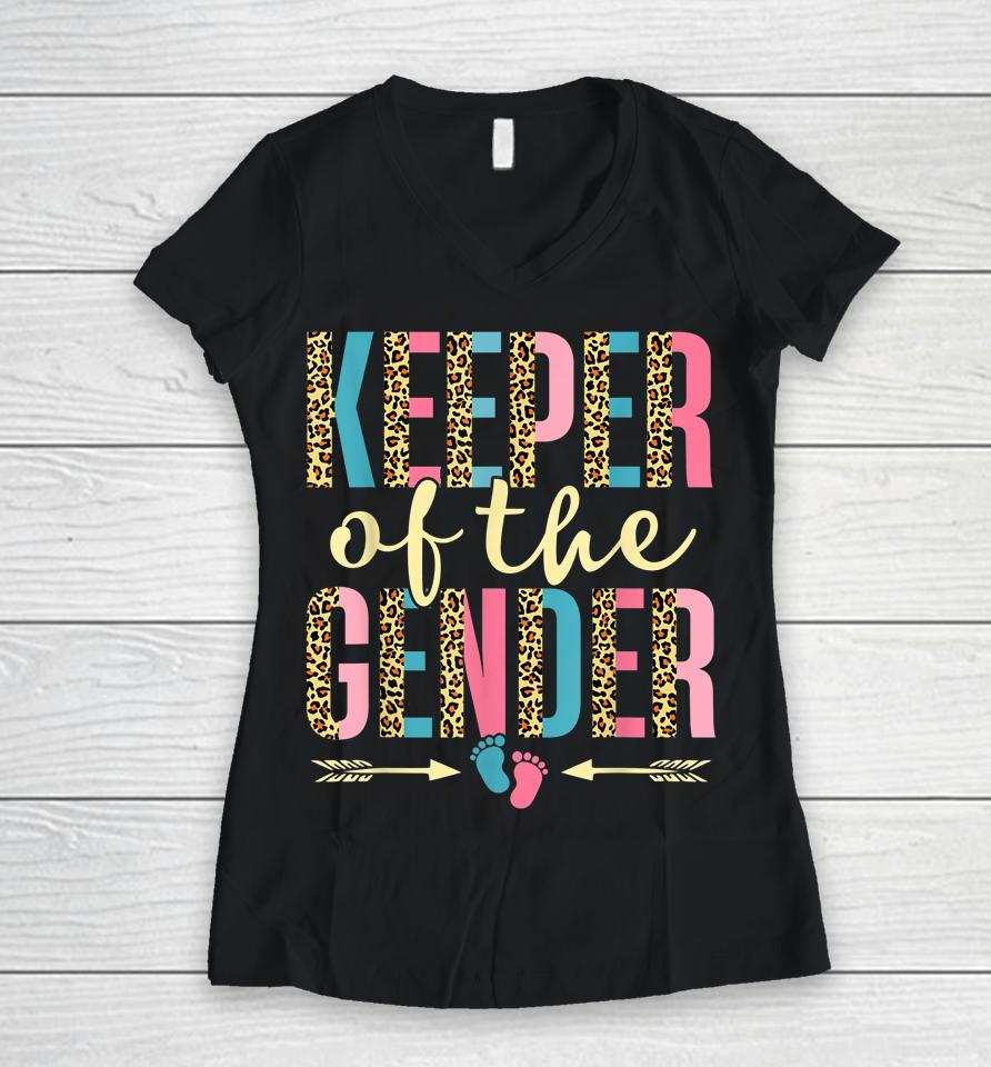 Cute Keeper Of The Gender Leopard Gender Reveal Party Women V-Neck T-Shirt
