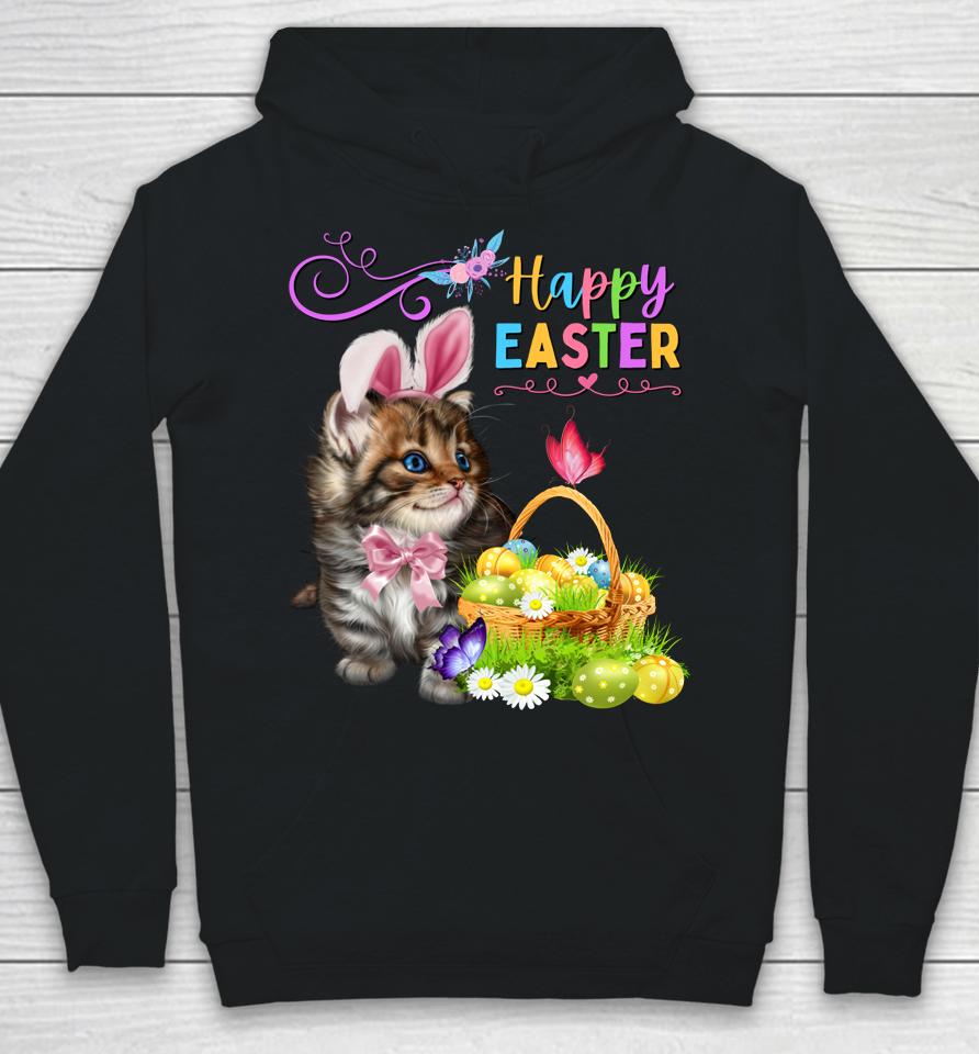 Cute Kitten Happy Easter Cat Bunny And Eggs Girls Easter Hoodie