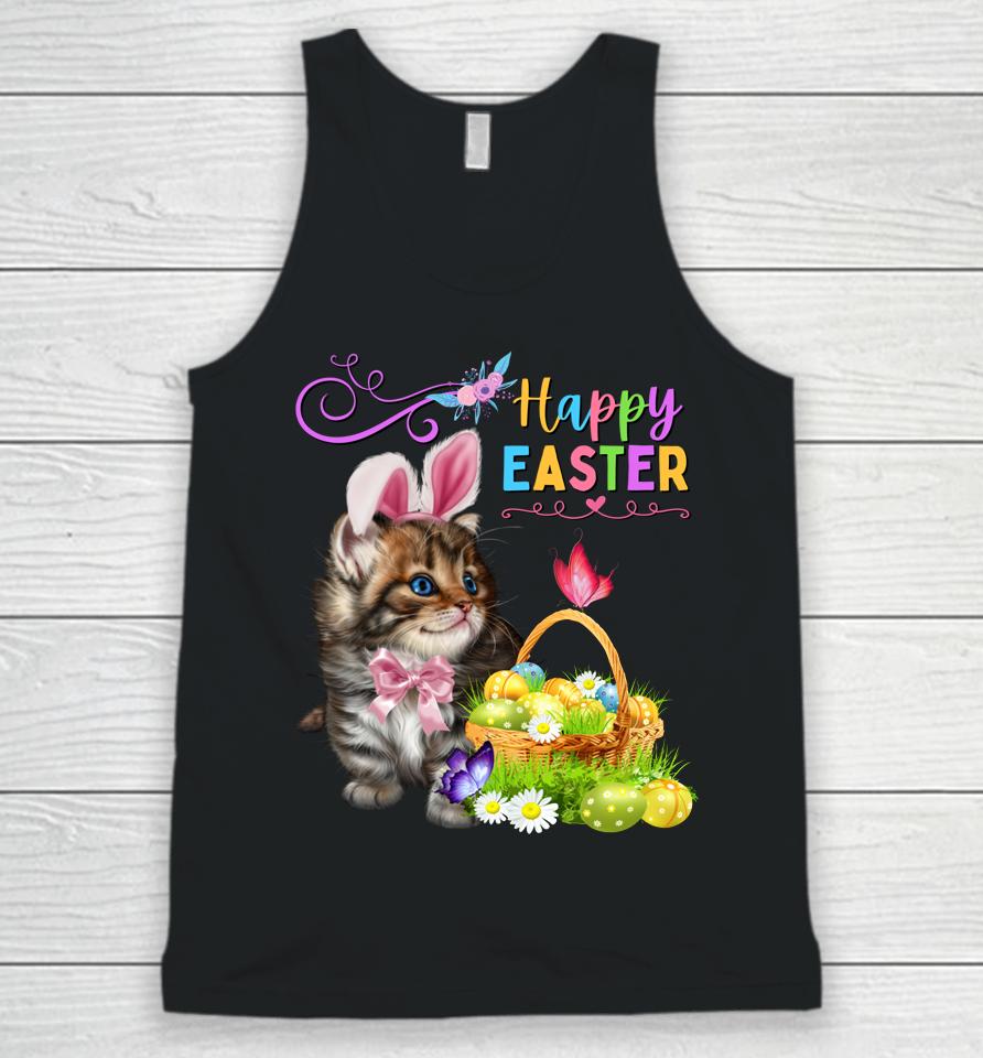 Cute Kitten Happy Easter Cat Bunny And Eggs Girls Easter Unisex Tank Top