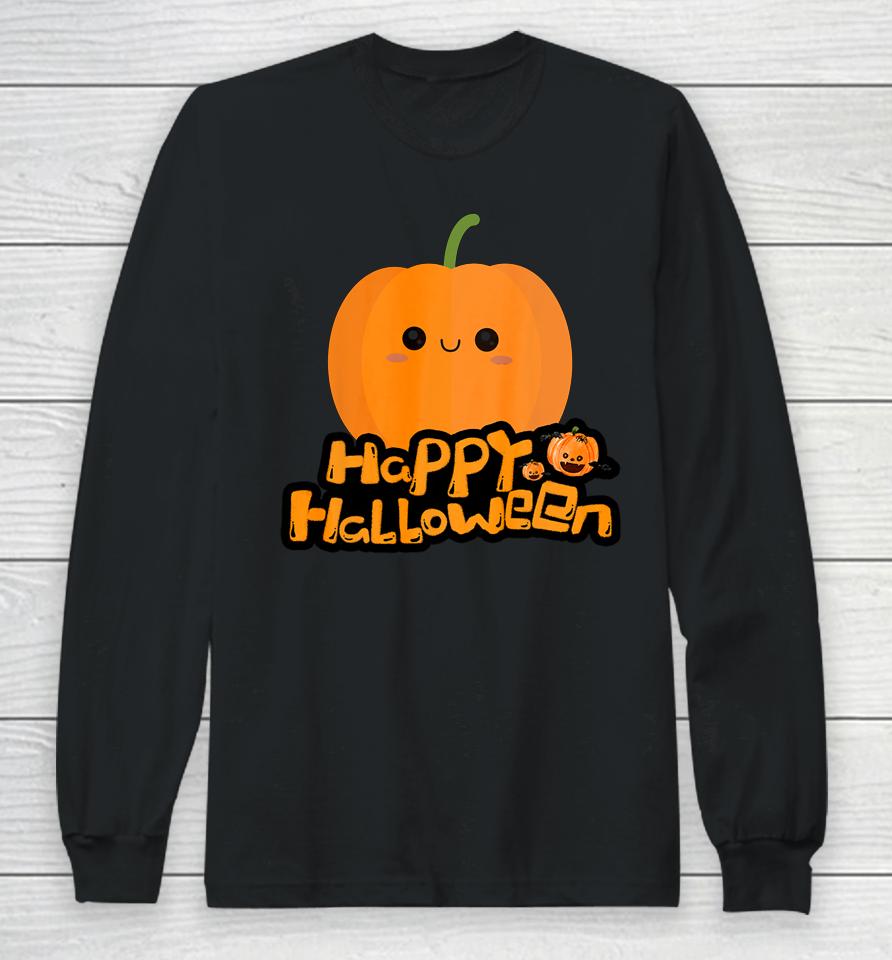 Cute Little Cartoon Pumpkin Happy Halloween Boys And Girls Long Sleeve T-Shirt
