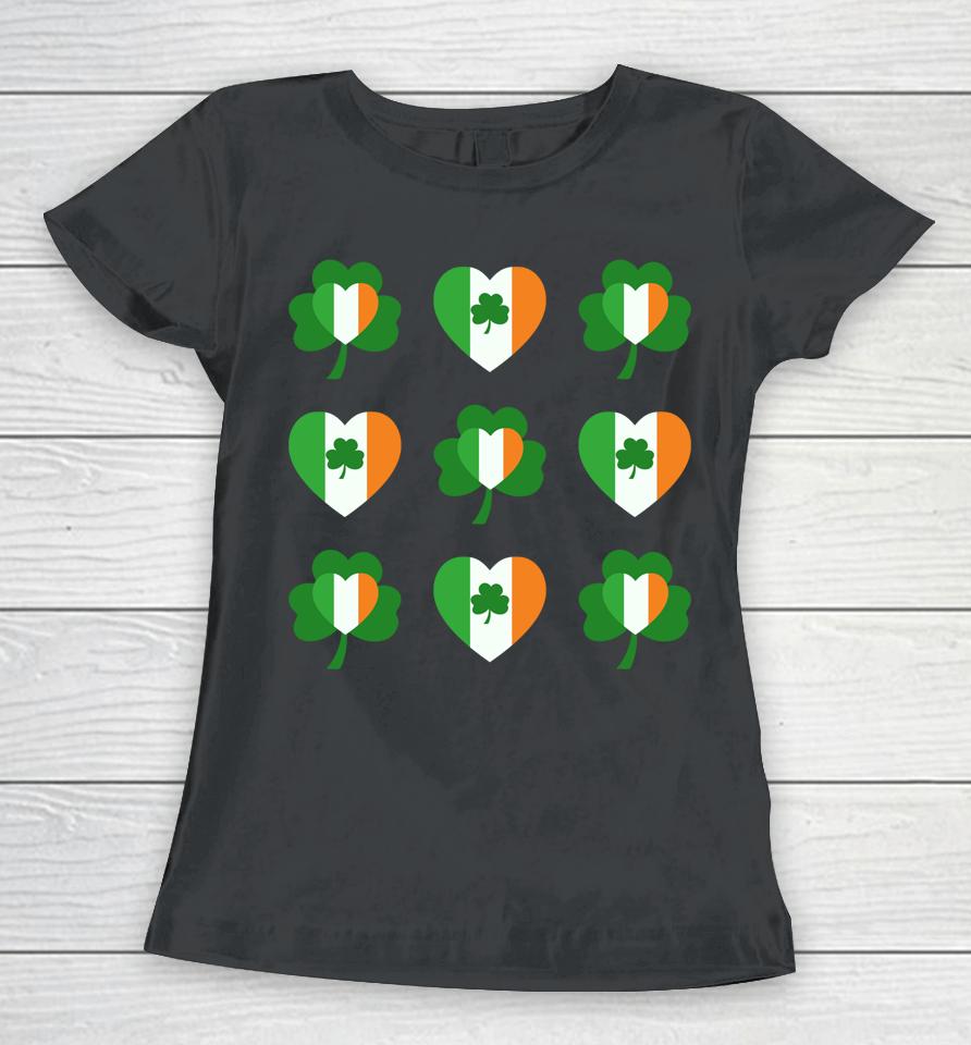 Cute Lucky Heart Shamrock Happy St Patricks Day Women T-Shirt