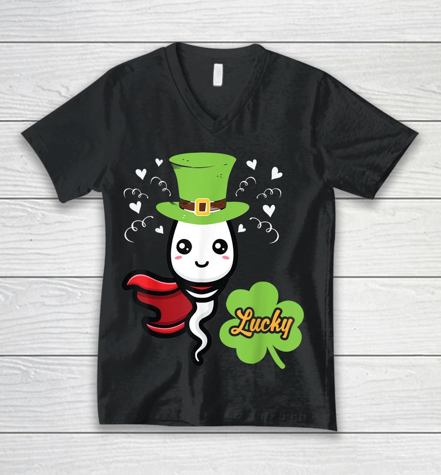 Cute Lucky Sperm Shamrocks Irish St Patrick's Day Unisex V-Neck T-Shirt