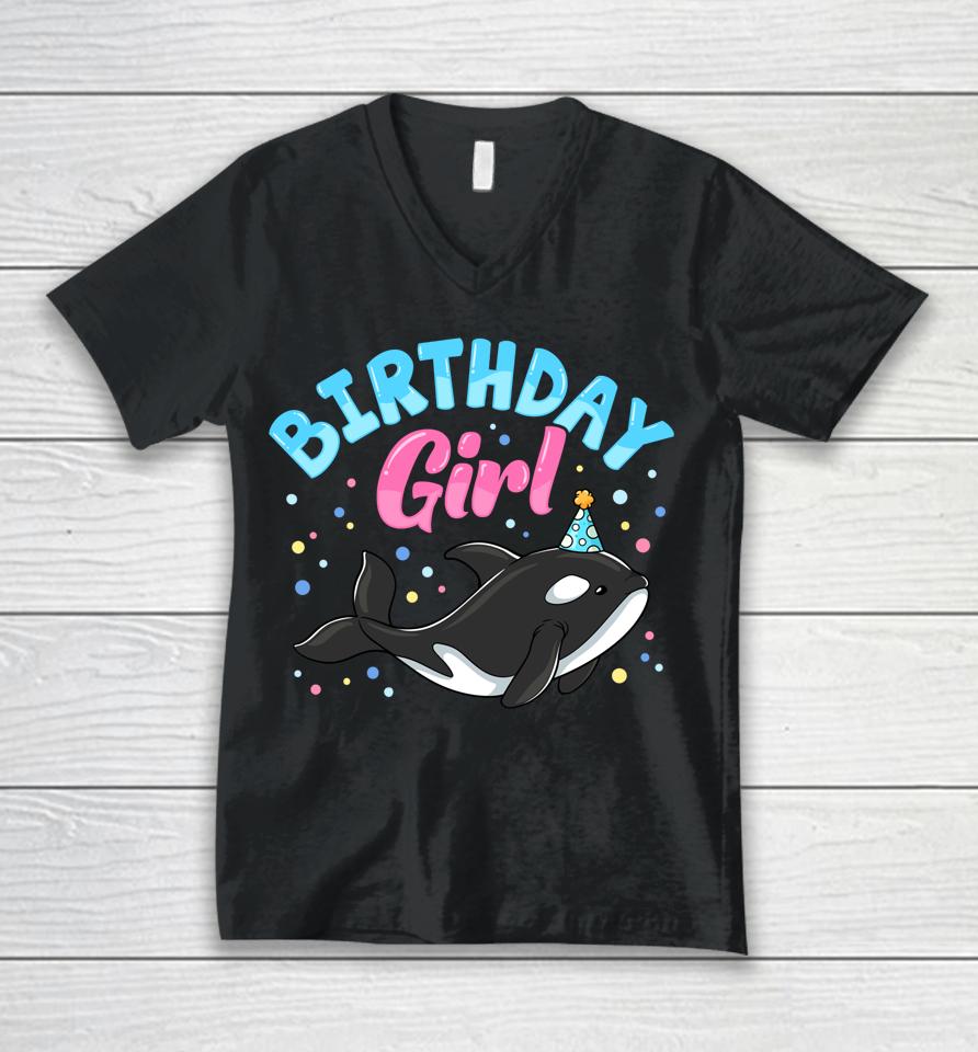 Cute Orcas Killer Whale Birthday Girl Party Unisex V-Neck T-Shirt