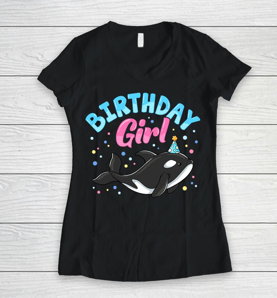 Cute Orcas Killer Whale Birthday Girl Party Women V-Neck T-Shirt