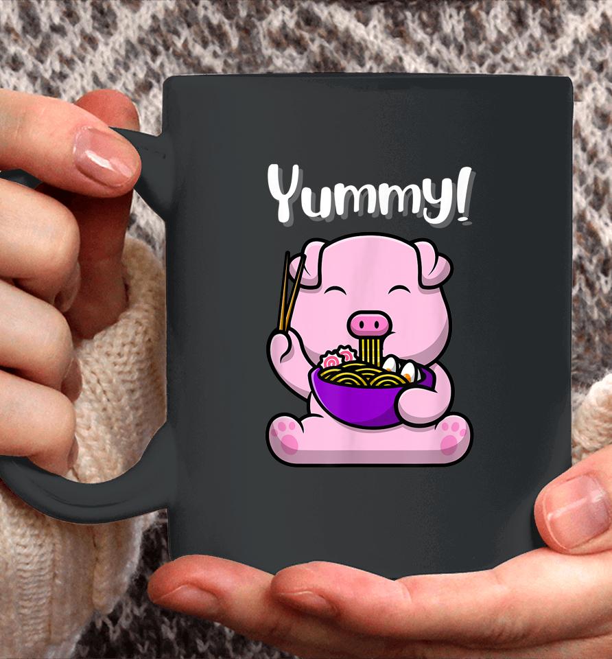 Cute Piggy Eating Ramen Noodles Funny Yummy Coffee Mug