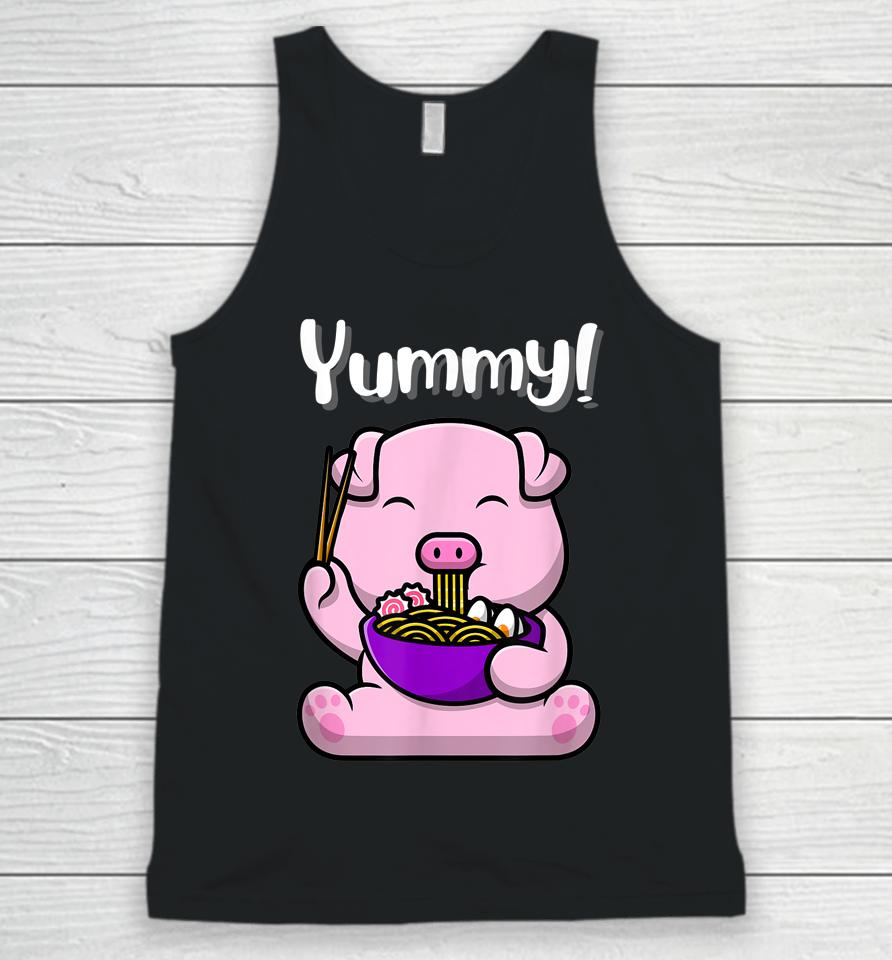 Cute Piggy Eating Ramen Noodles Funny Yummy Unisex Tank Top