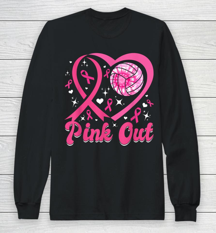 Cute Pink Out Volleyball Breast Cancer Awareness Pink Ribbon Long Sleeve T-Shirt