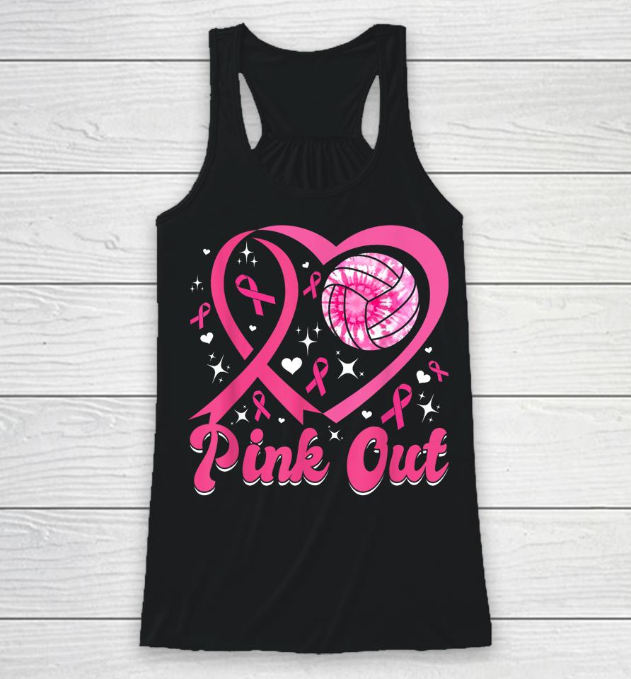 Cute Pink Out Volleyball Breast Cancer Awareness Pink Ribbon Racerback Tank