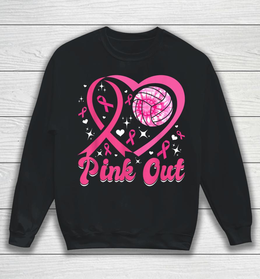 Cute Pink Out Volleyball Breast Cancer Awareness Pink Ribbon Sweatshirt