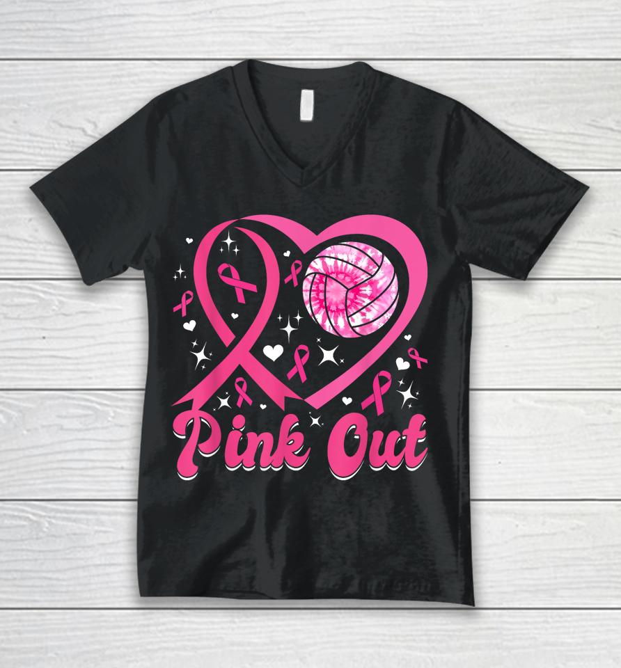 Cute Pink Out Volleyball Breast Cancer Awareness Pink Ribbon Unisex V-Neck T-Shirt