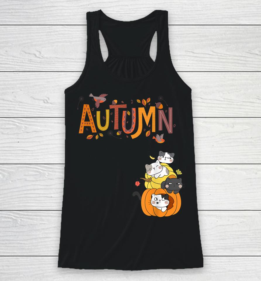 Cute Pumpkin Cats Hello Fall Autumn Racerback Tank