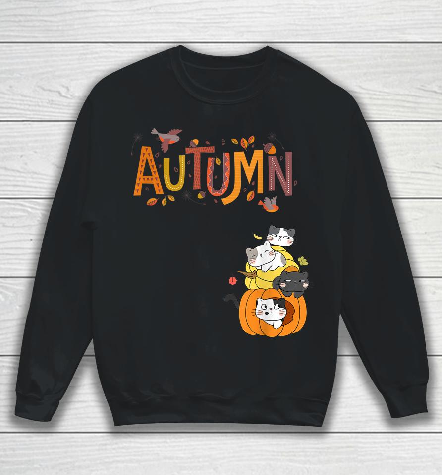 Cute Pumpkin Cats Hello Fall Autumn Sweatshirt