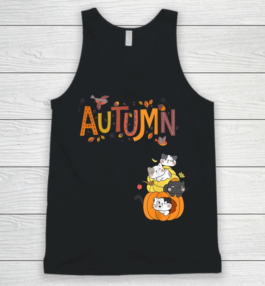 Cute Pumpkin Cats Hello Fall Autumn Unisex Tank Top