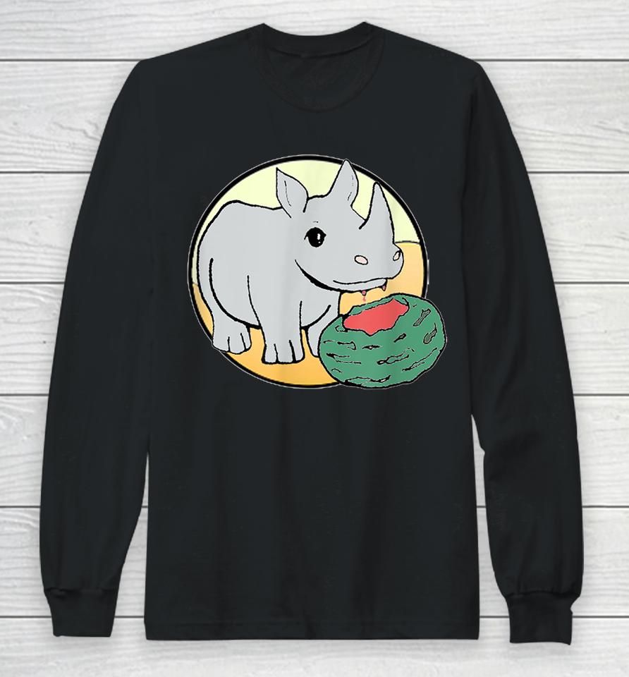 Cute Rhino Eating A Watermelon For Animal Lovers Long Sleeve T-Shirt