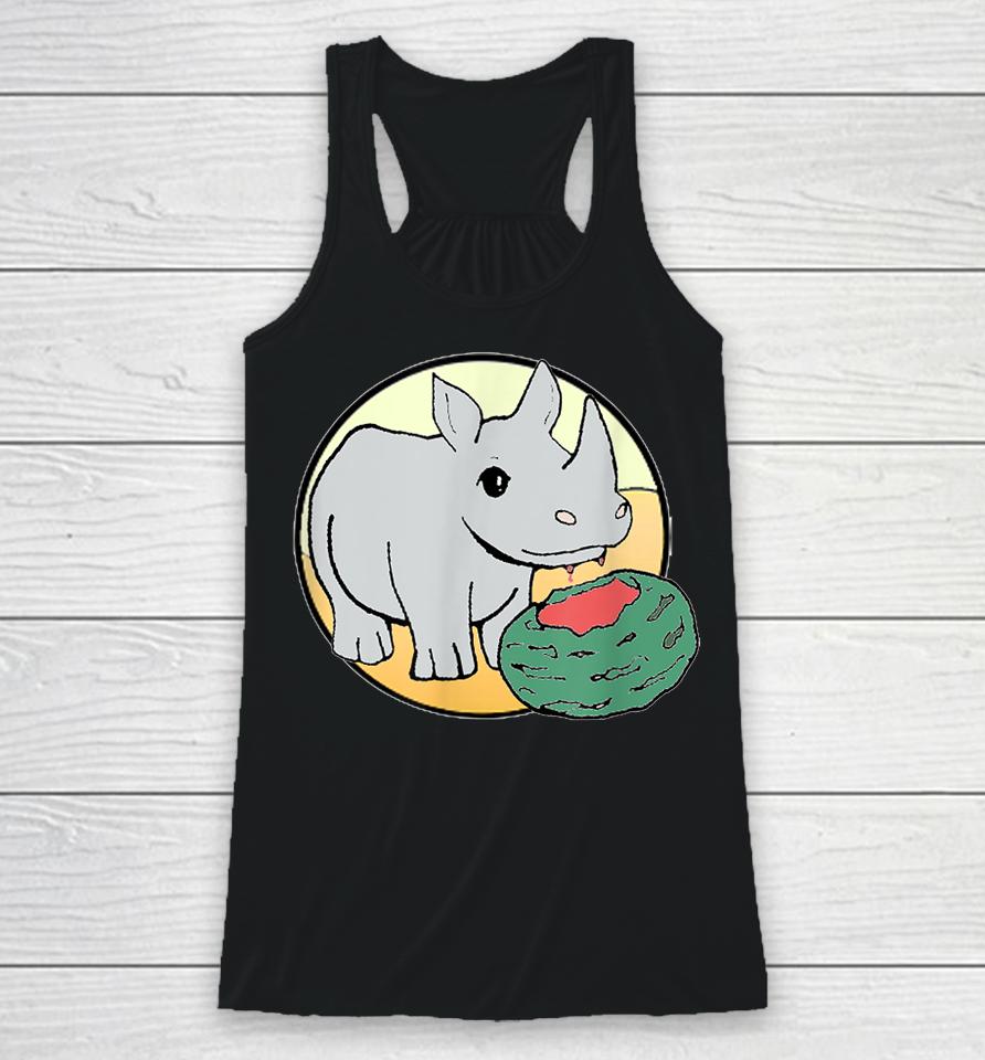 Cute Rhino Eating A Watermelon For Animal Lovers Racerback Tank