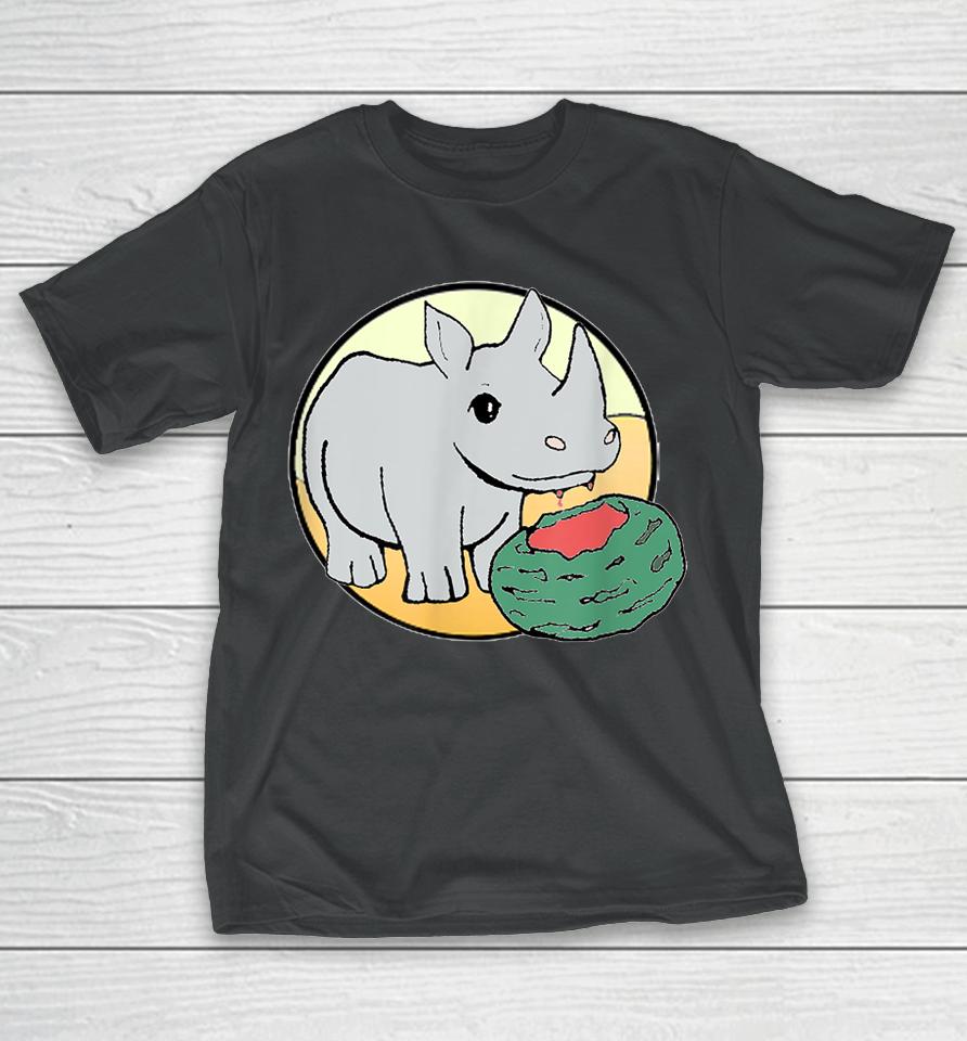 Cute Rhino Eating A Watermelon For Animal Lovers T-Shirt