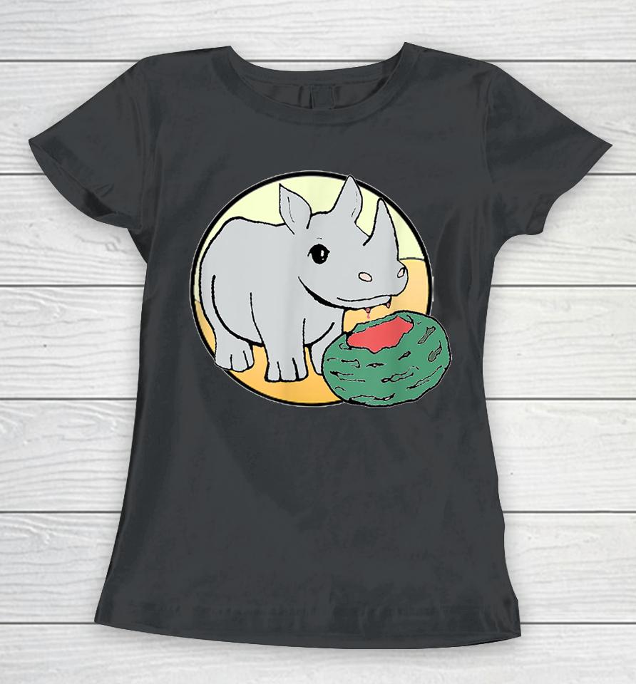 Cute Rhino Eating A Watermelon For Animal Lovers Women T-Shirt