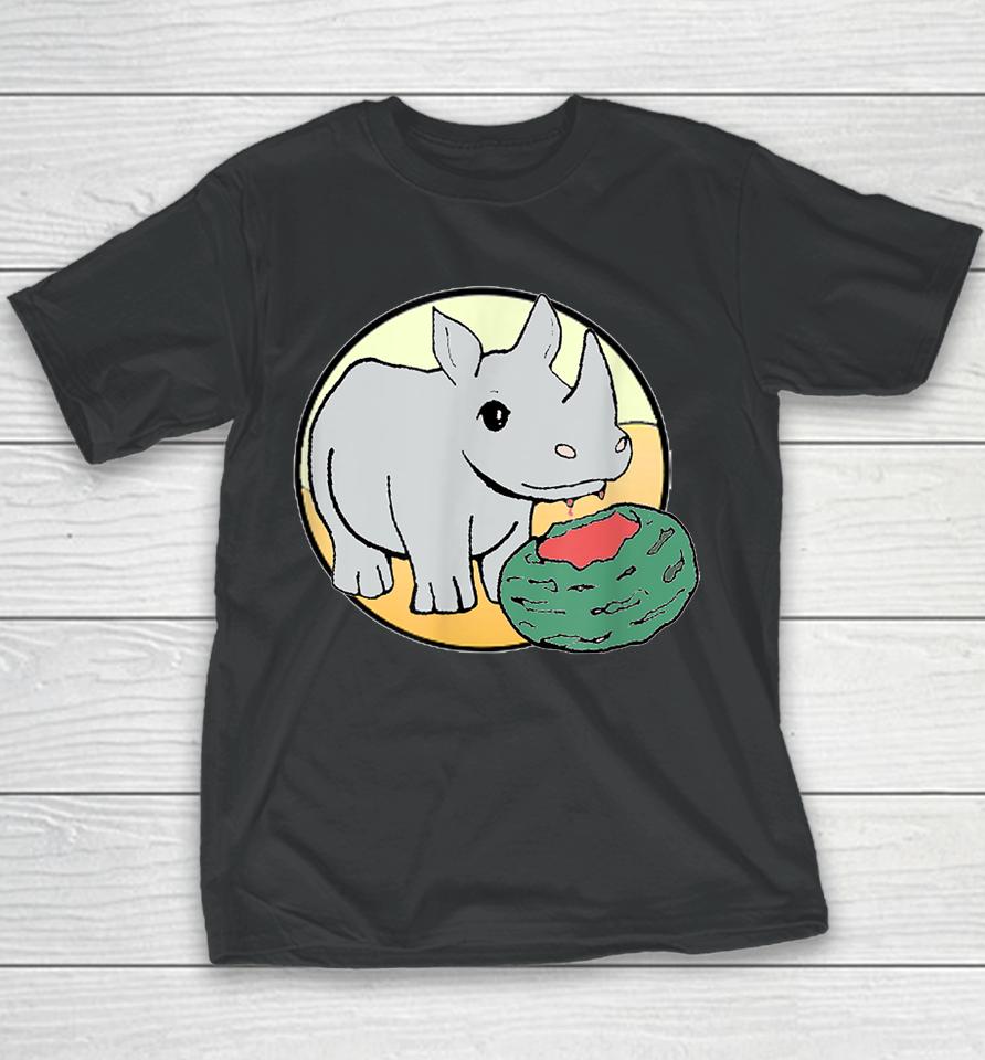 Cute Rhino Eating A Watermelon For Animal Lovers Youth T-Shirt