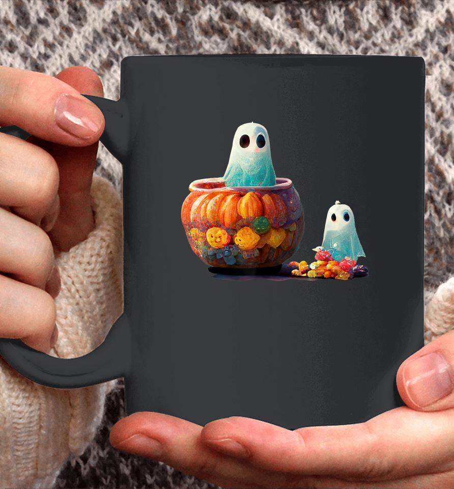 Cute Spooky Little Ghost In A Pumpkin With Halloween Candy Coffee Mug
