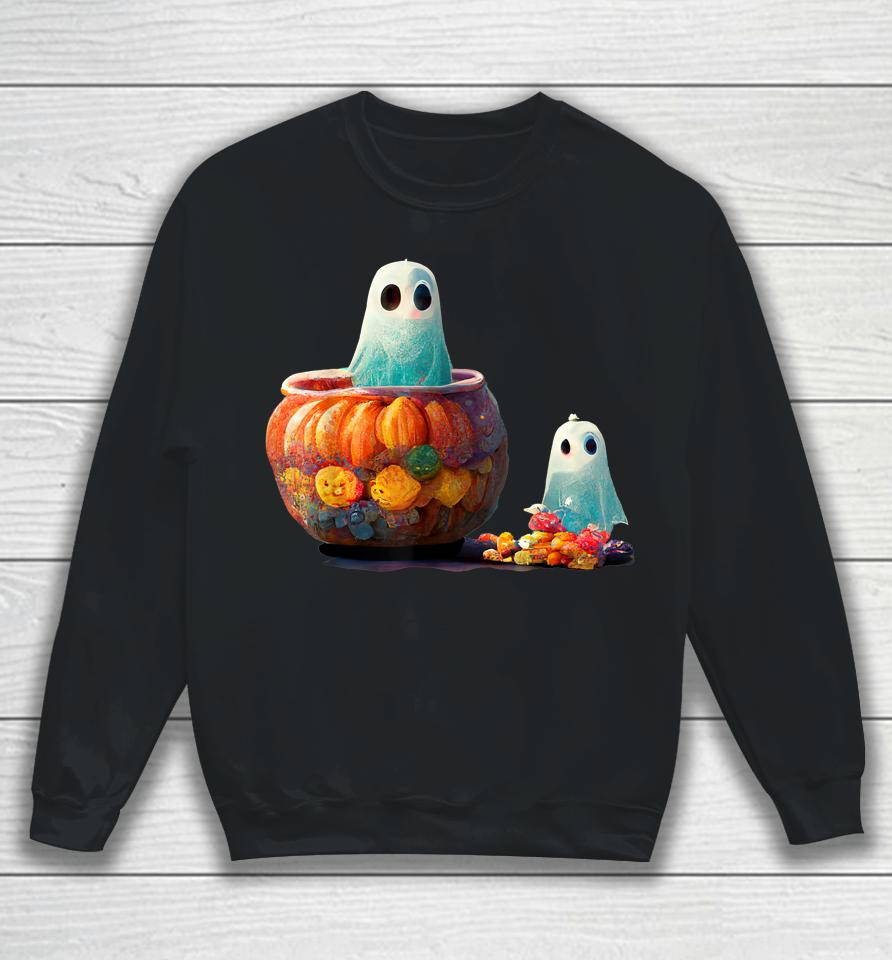 Cute Spooky Little Ghost In A Pumpkin With Halloween Candy Sweatshirt