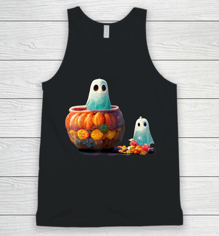 Cute Spooky Little Ghost In A Pumpkin With Halloween Candy Unisex Tank Top