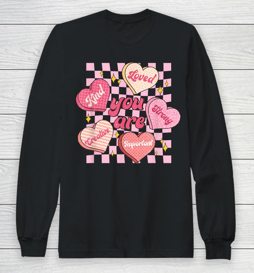 Cute Teacher Valentine Day Women Retro Heart Candy Self Love Long Sleeve T-Shirt