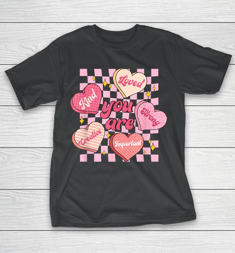 Cute Teacher Valentine Day Women Retro Heart Candy Self Love T-Shirt