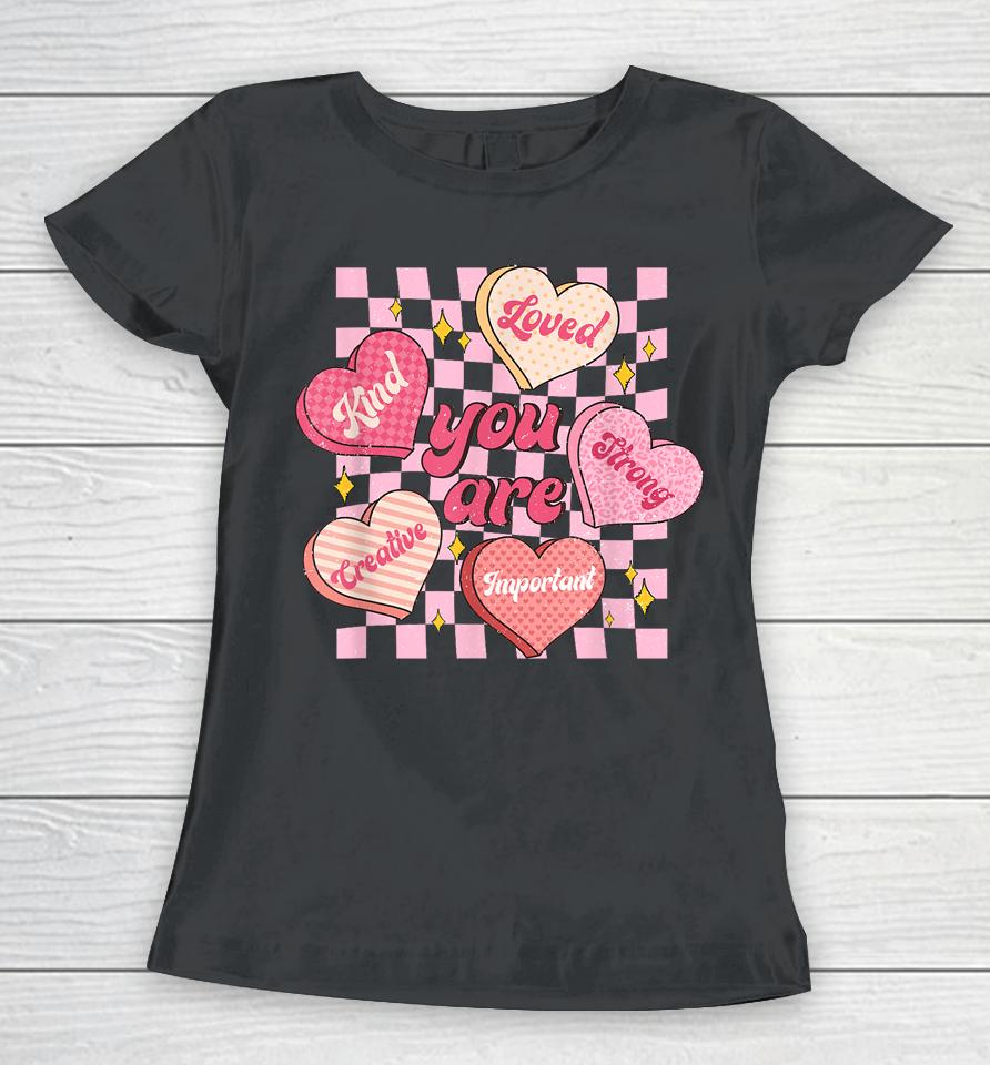 Cute Teacher Valentine Day Women Retro Heart Candy Self Love Women T-Shirt