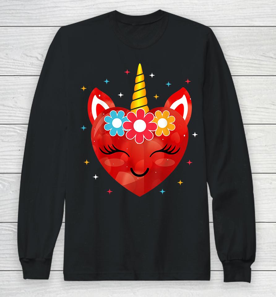 Cute Unicorn Heart Valentines Day Long Sleeve T-Shirt