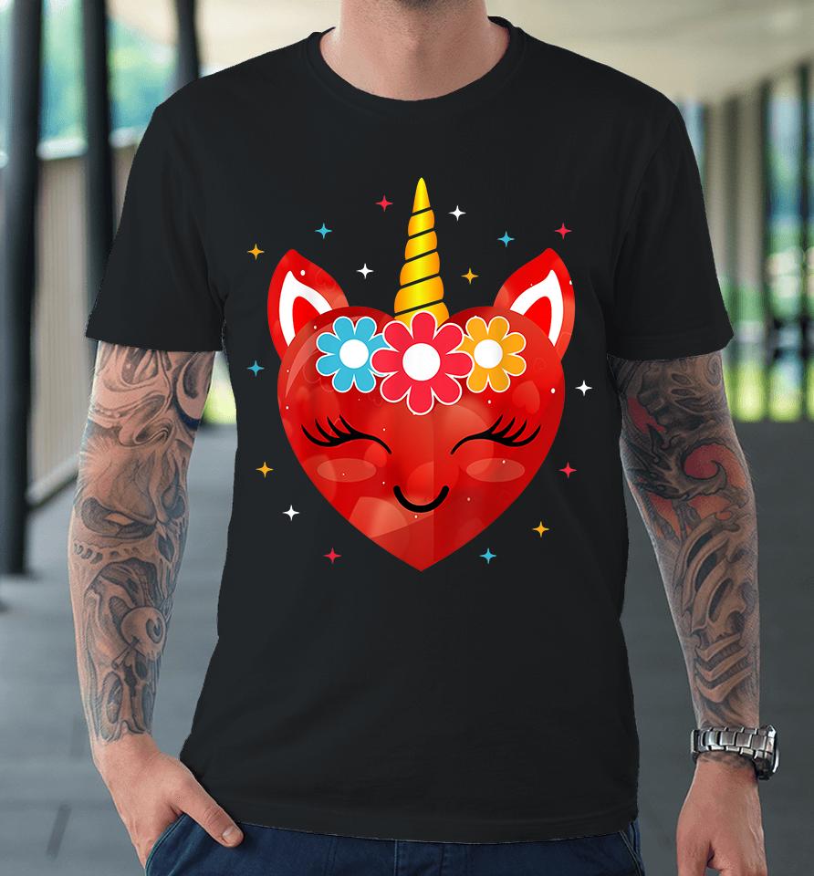 Cute Unicorn Heart Valentines Day Premium T-Shirt