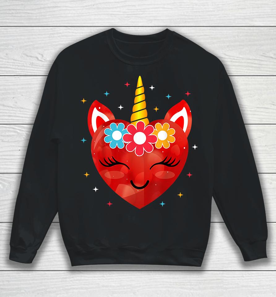 Cute Unicorn Heart Valentines Day Sweatshirt