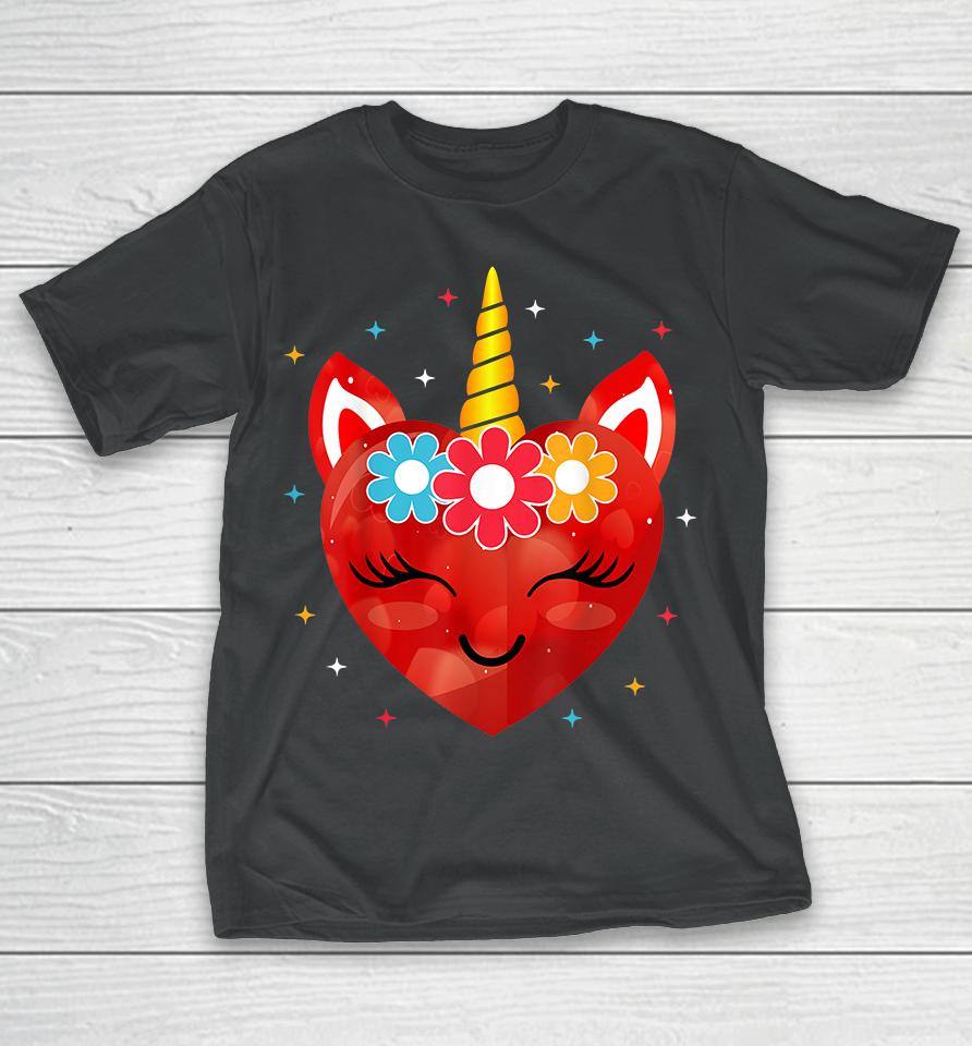 Cute Unicorn Heart Valentines Day T-Shirt