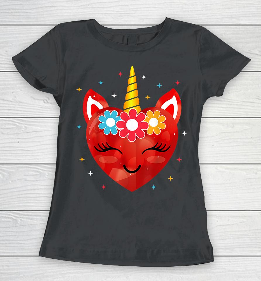 Cute Unicorn Heart Valentines Day Women T-Shirt