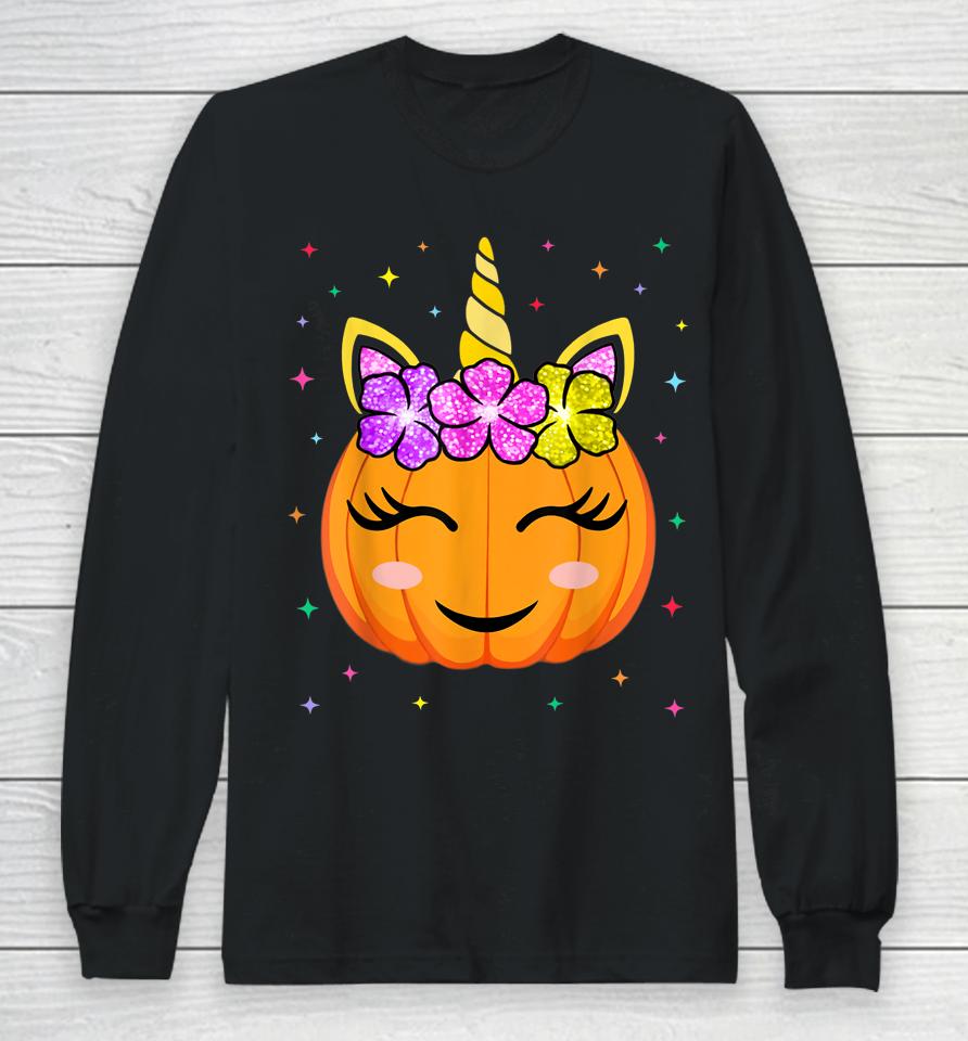 Cute Unicorn Pumpkin Halloween Long Sleeve T-Shirt