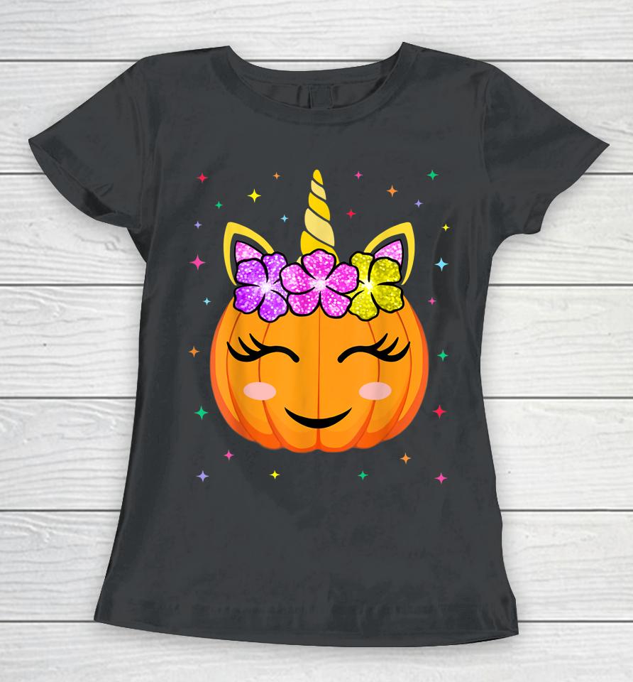 Cute Unicorn Pumpkin Halloween Women T-Shirt