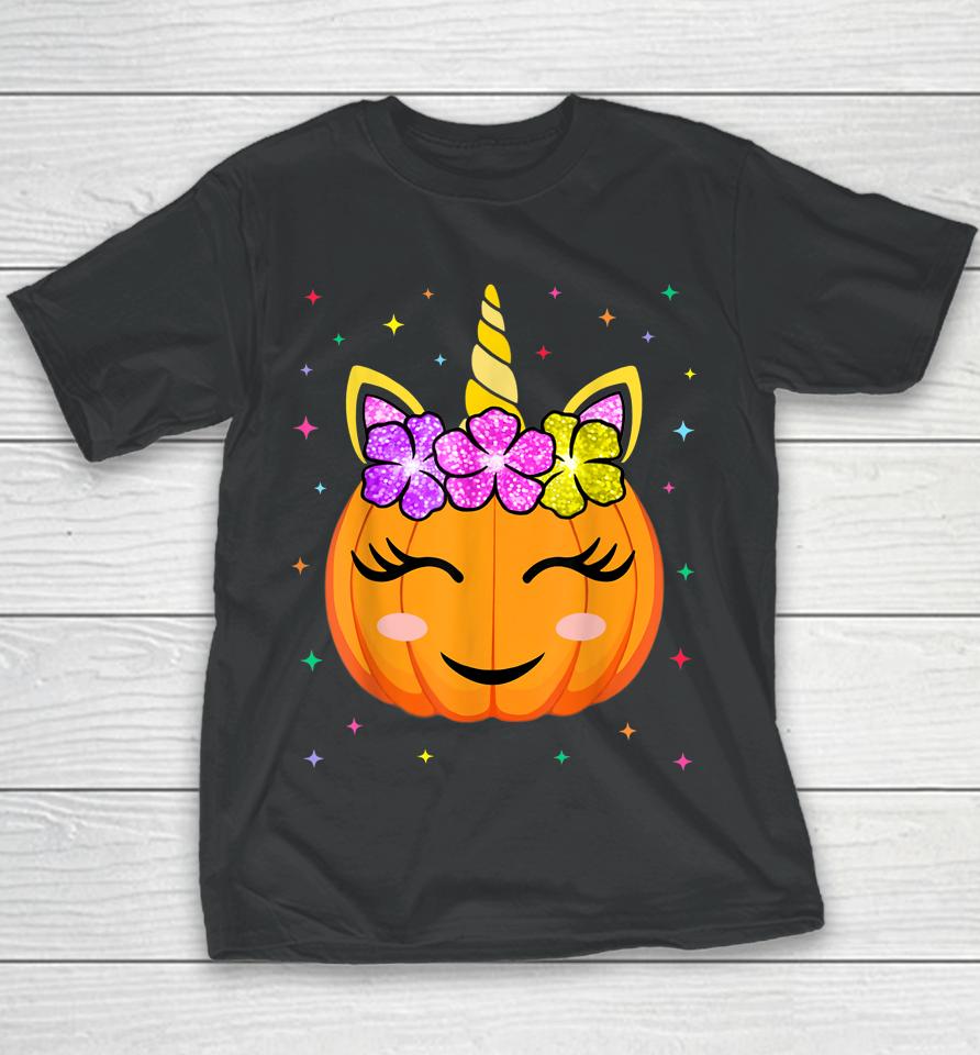 Cute Unicorn Pumpkin Halloween Youth T-Shirt