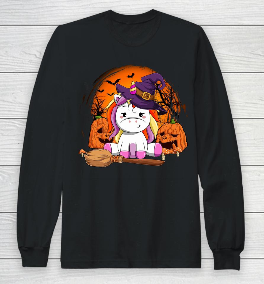 Cute Unicorn Pumpkin Halloween Thanksgiving Halloween Gifts Long Sleeve T-Shirt