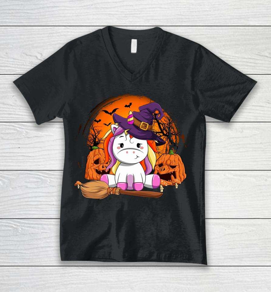 Cute Unicorn Pumpkin Halloween Thanksgiving Halloween Gifts Unisex V-Neck T-Shirt