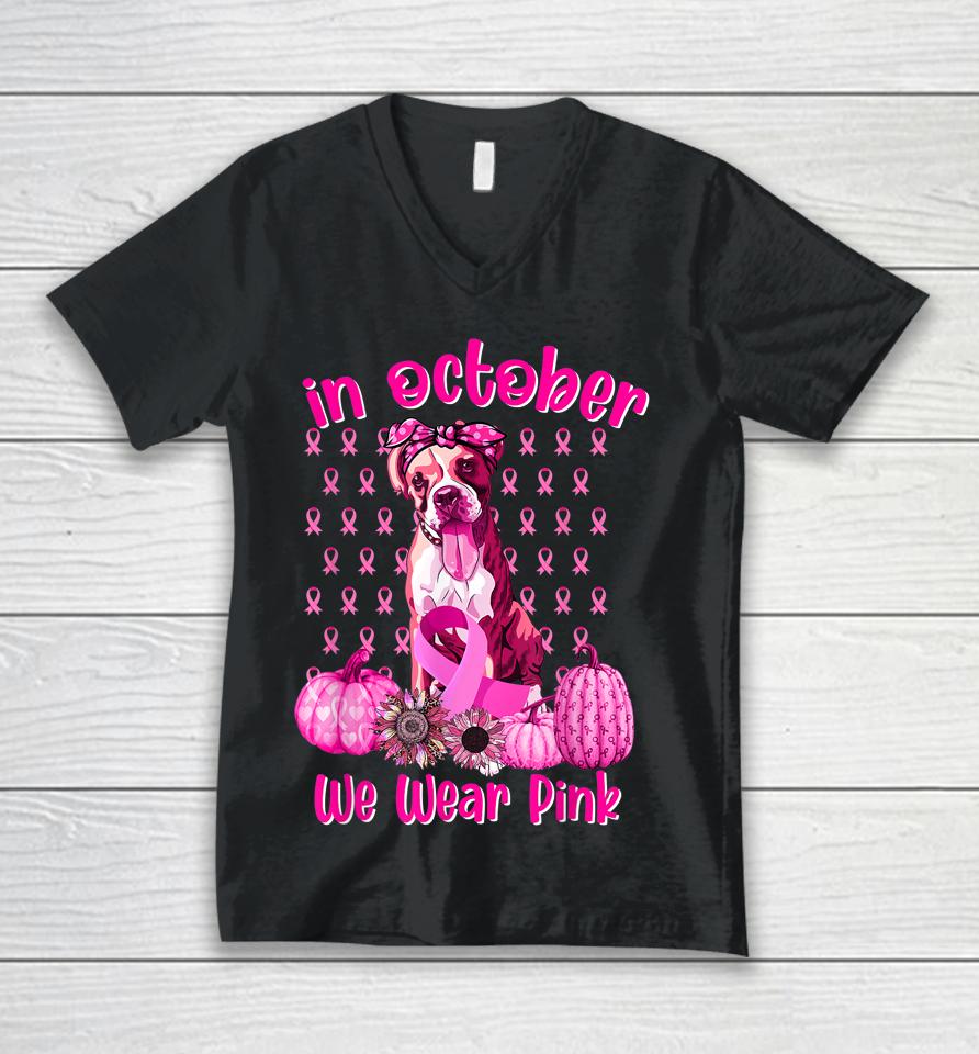 Cute We Wear Pink Boxer Breast Cancer Pumpkin Tee Halloween Unisex V-Neck T-Shirt