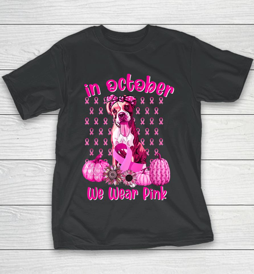 Cute We Wear Pink Boxer Breast Cancer Pumpkin Tee Halloween Youth T-Shirt