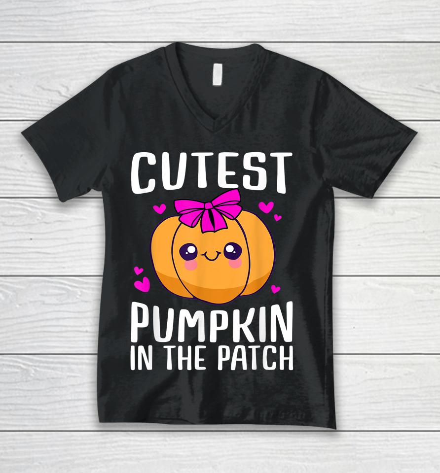 Cutest Pumpkin In The Patch Funny Girls Halloween Unisex V-Neck T-Shirt